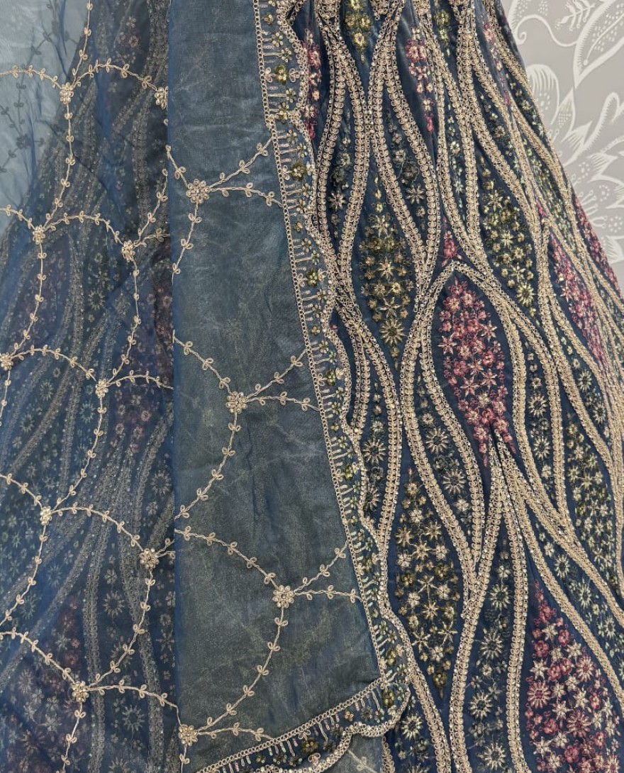 BLUE - Abstinent Blue Art of Work with Detailed Thread work Designer LehengaCholi perfect for reception wear